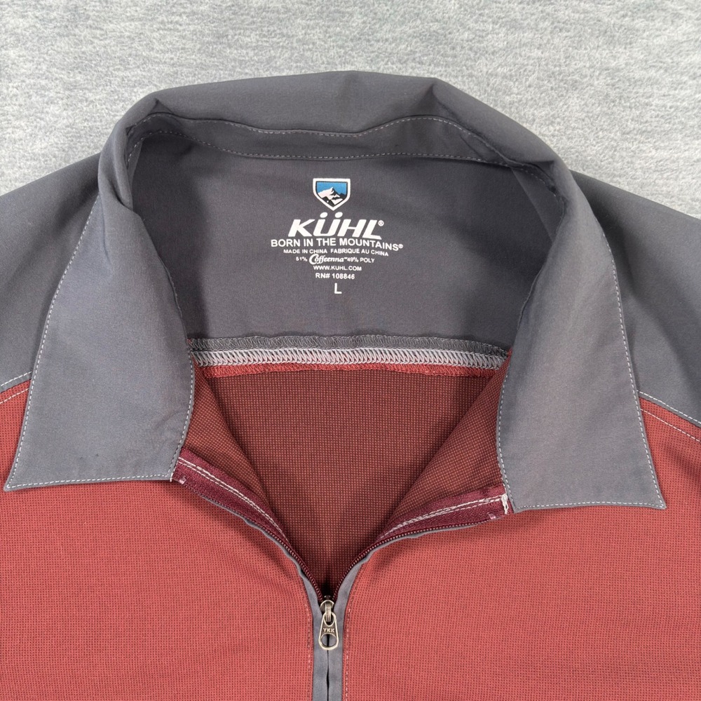 Kuhl Mens Quarter Zip Short Sleeve Shirt Burgundy Grey CoffeeSyc Hiking Large - Picture 4 of 7